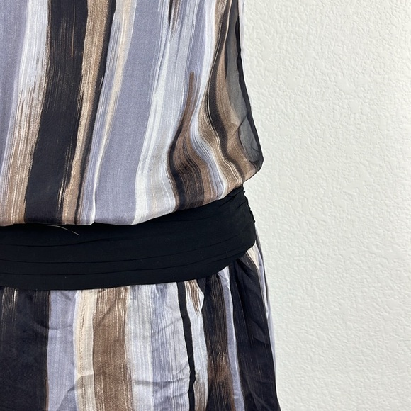 Zara Striped Inverted High Neck Cocktail Chiffon Dress - Picture 3 of 9